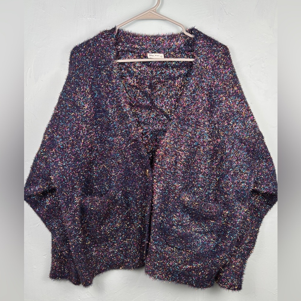 Disney Women's Blue & Purple Minnie Majorette Cardigan Sweater Sparkly